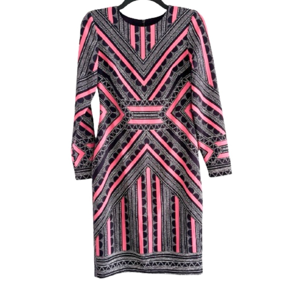 Vince Camuto Printed Sheath Women's Lined Zip Up Crew Neck Dress Size 6 - Picture 1 of 5